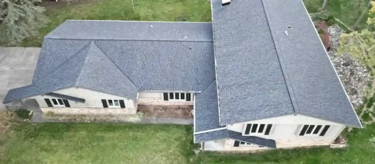 Completed roof replacement project in Wisconsin showing shingle installation after service Completed roof replacement project in Wisconsin showing shingle installation after service