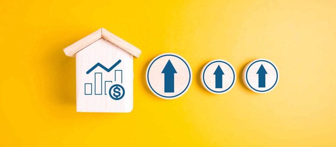 Growth graph and upward arrow representing cost savings and improved home value
